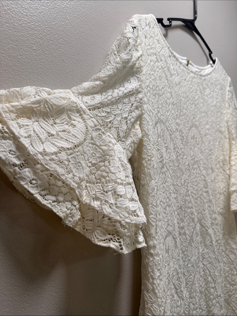 White Lace Dress with Short Bell Sleeve / Bridal Shower or Christmas Party - Picture 8 of 16